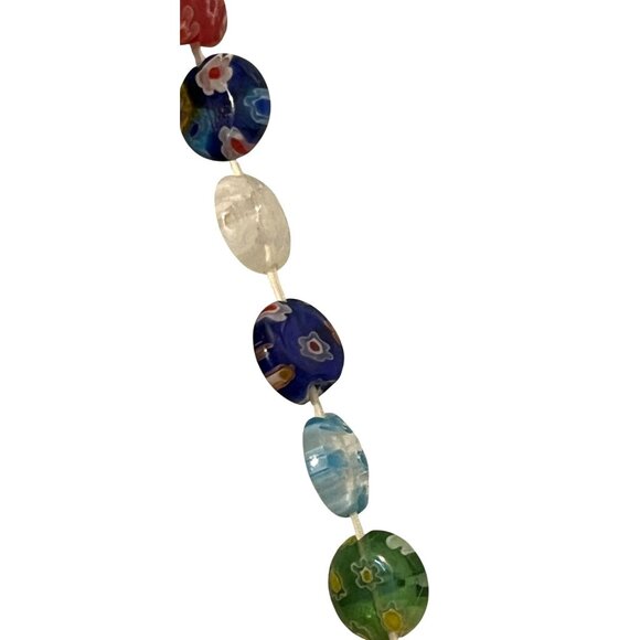 Handmade Millefiori Glass Bead Stretch Bracelet With Multicolor Floral Design - Picture 6 of 8